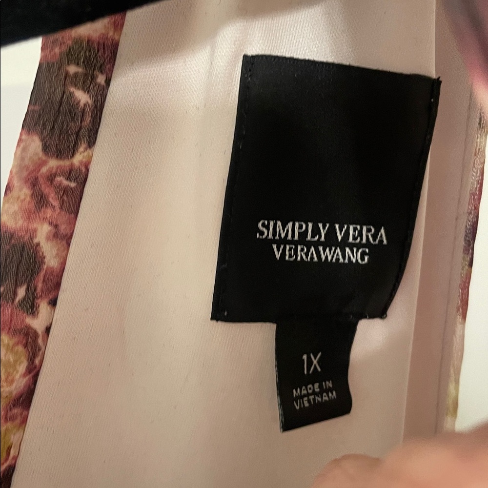 Simply Vera Vera Wang Burgundy Pink Rose Floral Dress 1X - Picture 2 of 6